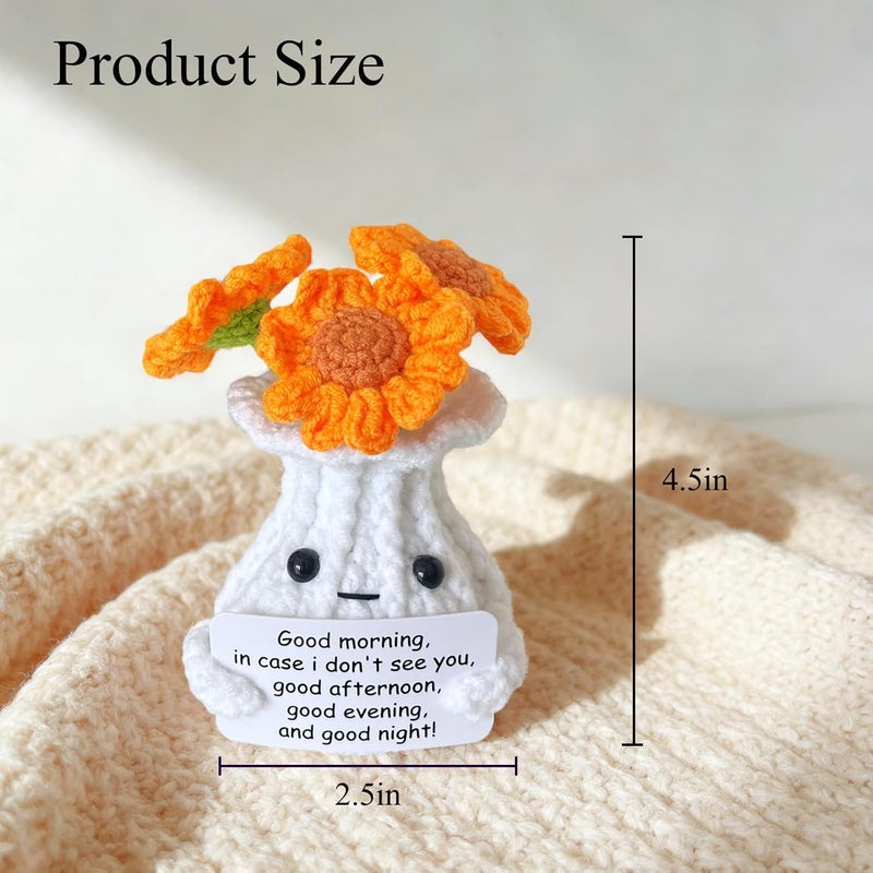 RFUYIR Valentines Inspirational Gifts for Women Galentines Day Emotional Support Crochet Sunflower Crochet Flowers Desk Decor Bedroom Decor Gifts for Her Coworker Friends - Image 2
